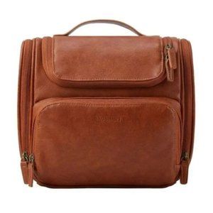 New Toiletry Bag, Travel PU Leather Hanging Hook, Brown